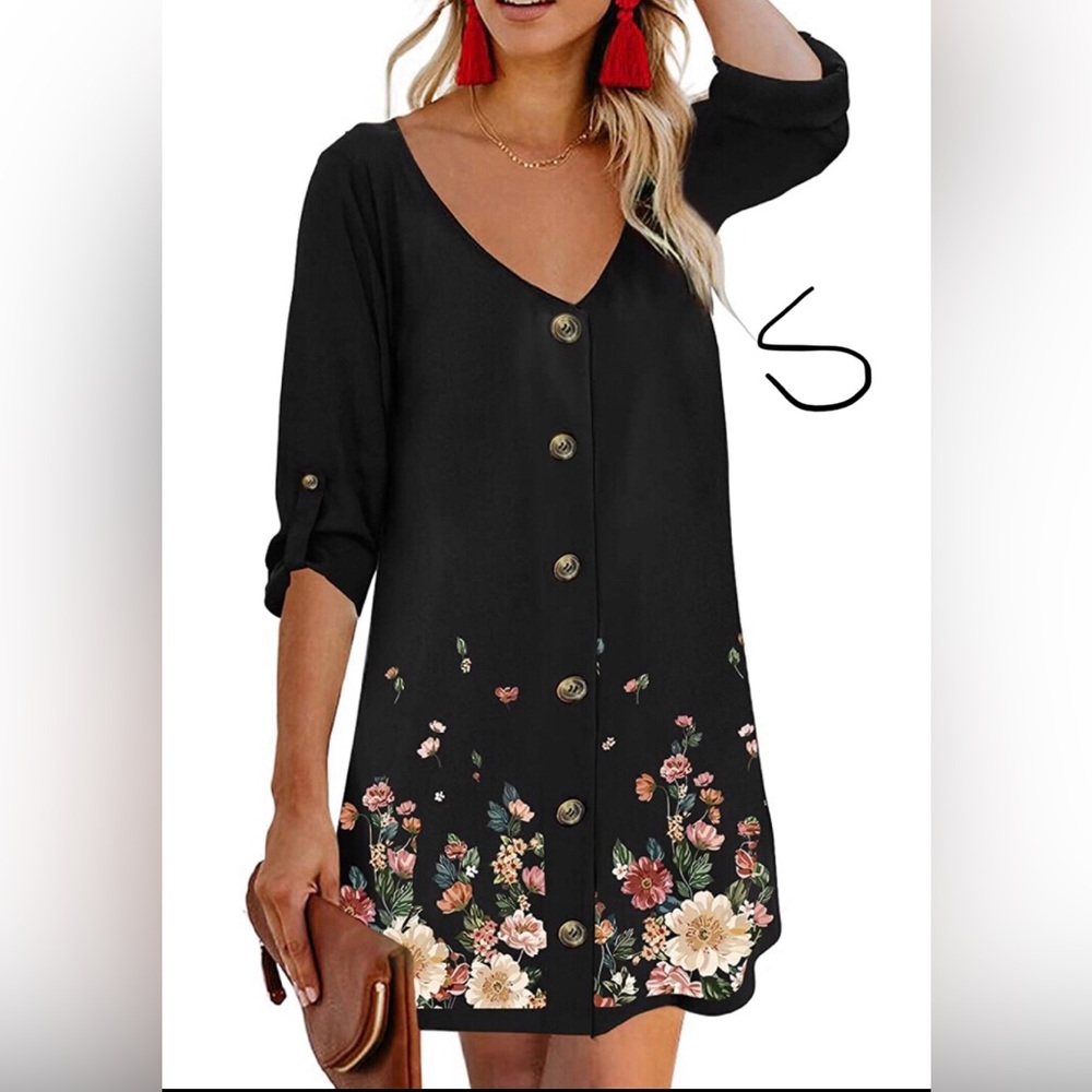 Floral Button-Down Black Top